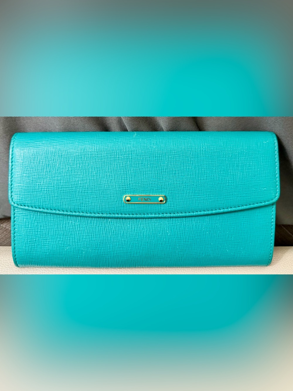 EUC - Fendi Turquoise Textured Leather Long Wallet
